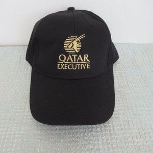 Qatar Executive Jet Logo Hat, Trucker Hat, Black w/gold Embroidery Adjustable